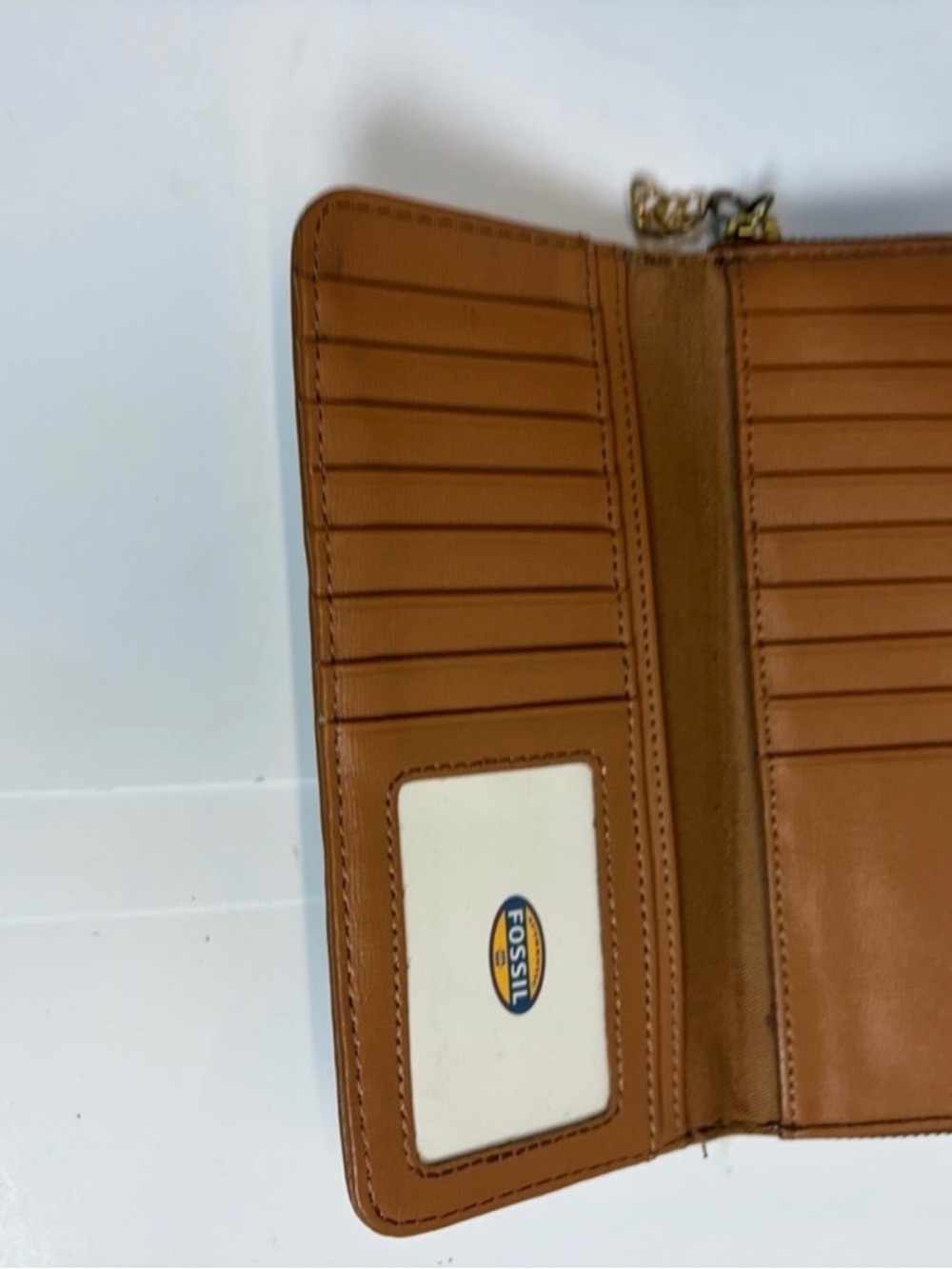 Fossil Brown Leather Zip Around Clutch Wallet Organizer - Picture 5 of 8